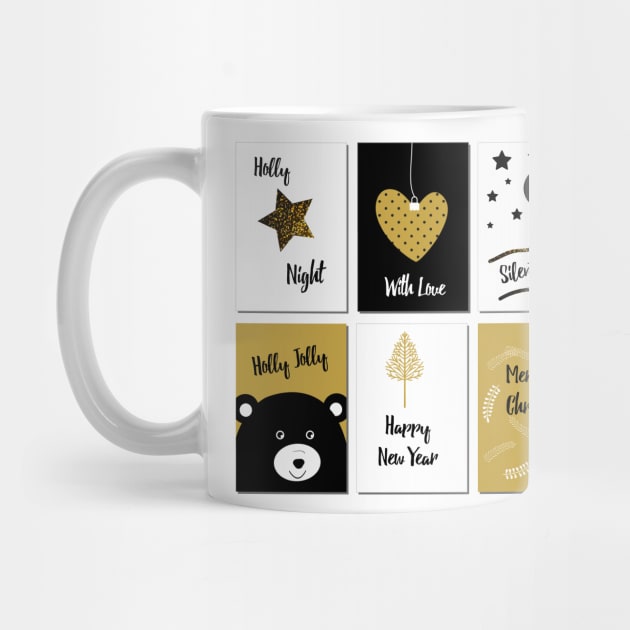 Merry Christmas cards - black, white and gold by grafart